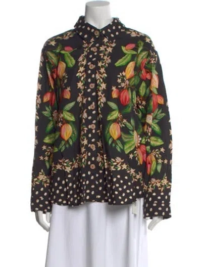 Pre-owned Farm Rio Linen Floral Print Blouse W/ Tags In Multi