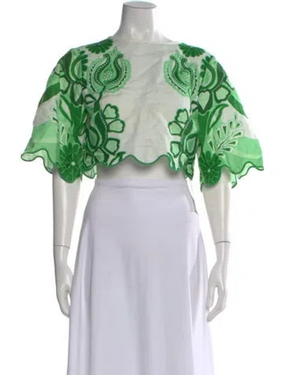 Pre-owned Farm Rio Linen Floral Print Crop Top In Green