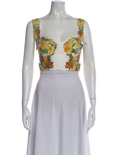 Pre-owned Farm Rio Linen Floral Print Crop Top W/ Tags In Green