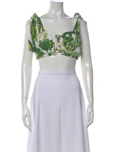 Pre-owned Farm Rio Linen Floral Print Crop Top In White