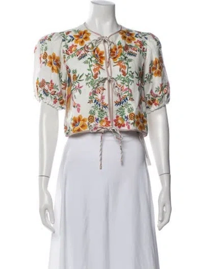 Pre-owned Farm Rio Linen Floral Print Jacket In Pink
