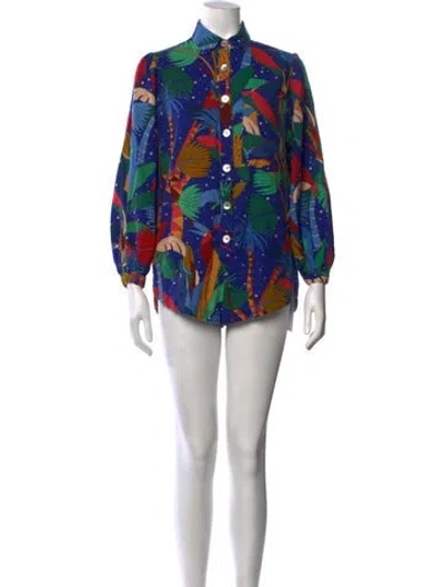 Pre-owned Farm Rio Linen Floral Print Jumpsuit In Blue
