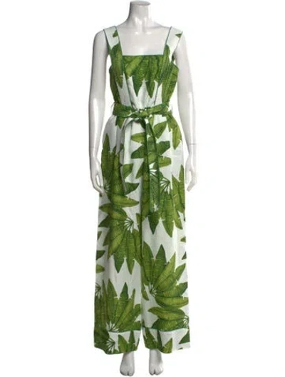 Pre-owned Farm Rio Linen Floral Print Jumpsuit In Green