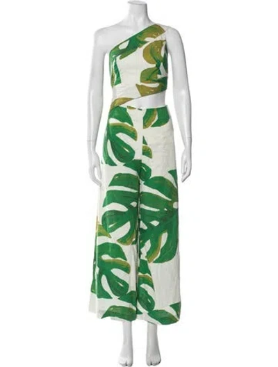 Pre-owned Farm Rio Linen Floral Print Jumpsuit In Green