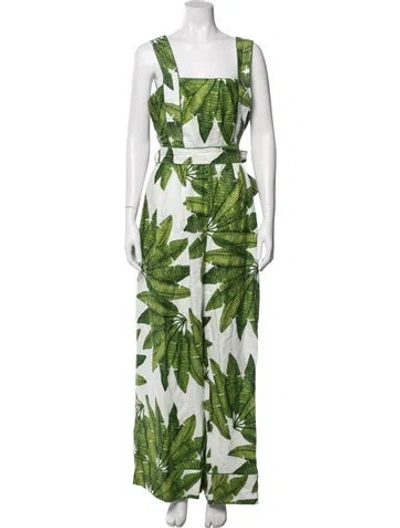 Pre-owned Farm Rio Linen Floral Print Jumpsuit In Green