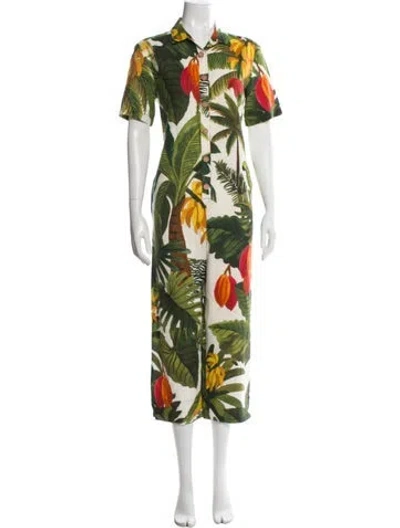 Pre-owned Farm Rio Linen Floral Print Jumpsuit In Green