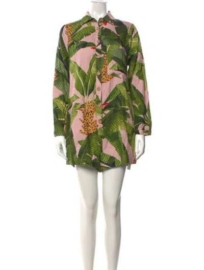 Pre-owned Farm Rio Linen Floral Print Jumpsuit In Green