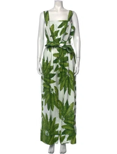 Pre-owned Farm Rio Linen Floral Print Jumpsuit In Green