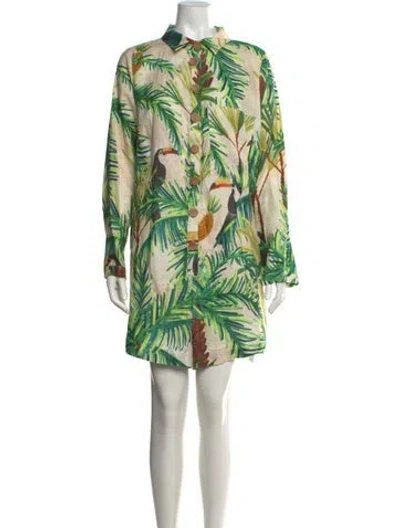 Pre-owned Farm Rio Linen Floral Print Jumpsuit In Green/neutrals