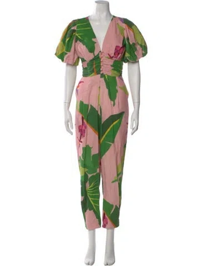 Pre-owned Farm Rio Linen Floral Print Jumpsuit In Multi