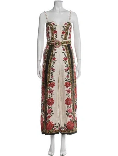 Pre-owned Farm Rio Linen Floral Print Jumpsuit In Multi