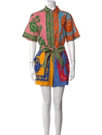 Pre-owned Farm Rio Linen Floral Print Jumpsuit In Multi