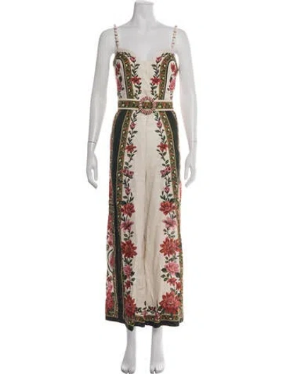 Pre-owned Farm Rio Linen Floral Print Jumpsuit In Multicolor