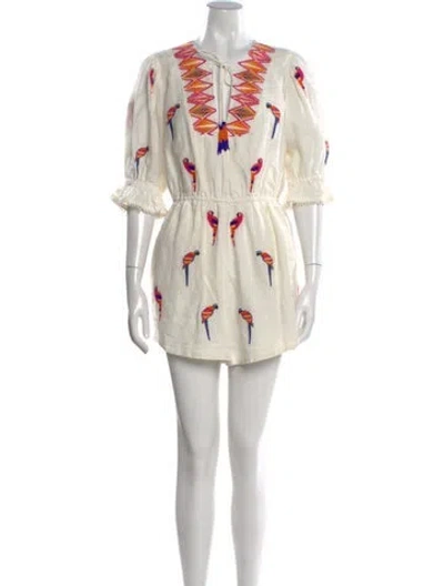 Pre-owned Farm Rio Linen Floral Print Jumpsuit In Neutral