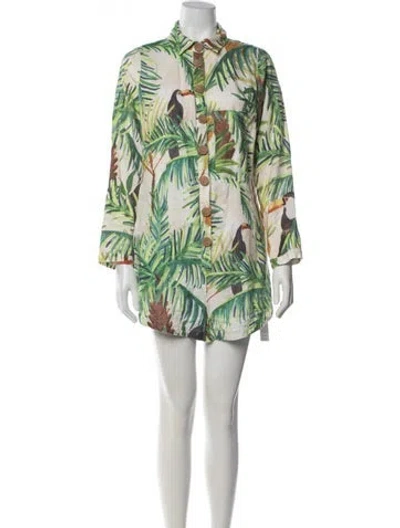 Pre-owned Farm Rio Linen Floral Print Jumpsuit In Neutral