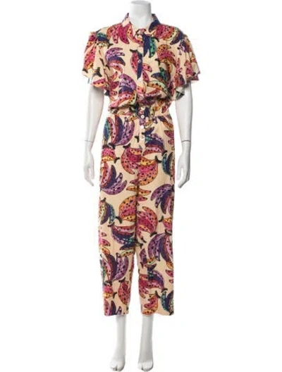 Pre-owned Farm Rio Linen Floral Print Jumpsuit In Neutrals