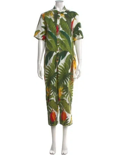 Pre-owned Farm Rio Linen Floral Print Jumpsuit In Neutrals