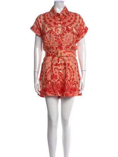 Pre-owned Farm Rio Linen Floral Print Jumpsuit In Orange