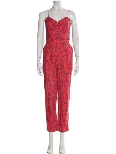 Pre-owned Farm Rio Linen Floral Print Jumpsuit In Pink