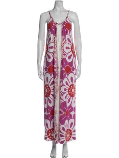 Pre-owned Farm Rio Linen Floral Print Jumpsuit In Pink