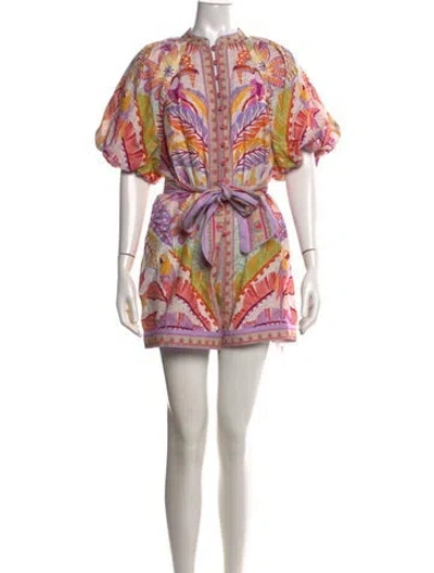 Pre-owned Farm Rio Linen Floral Print Jumpsuit In Pink