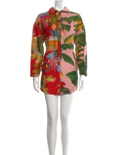 Pre-owned Farm Rio Linen Floral Print Jumpsuit In Pink/red