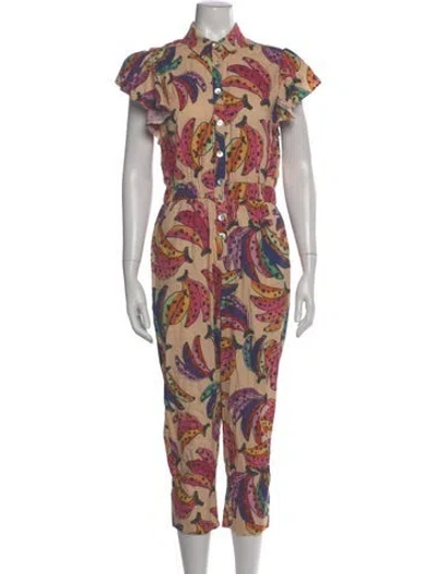 Pre-owned Farm Rio Linen Floral Print Jumpsuit In Purple