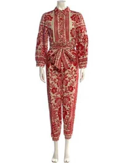Pre-owned Farm Rio Linen Floral Print Jumpsuit W/ Tags
