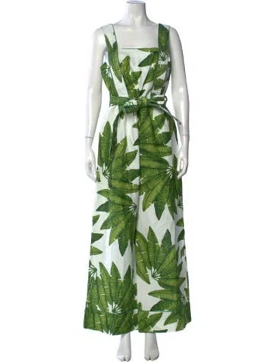 Pre-owned Farm Rio Linen Floral Print Jumpsuit W/ Tags In Green