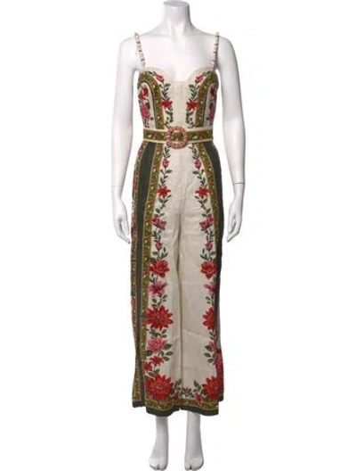 Pre-owned Farm Rio Linen Floral Print Jumpsuit W/ Tags In Multicolor