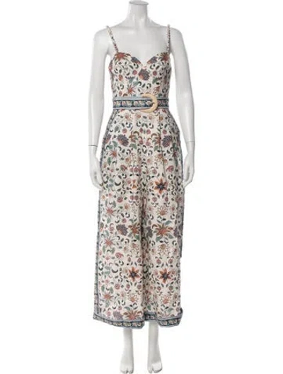 Pre-owned Farm Rio Linen Floral Print Jumpsuit W/ Tags In Neutrals