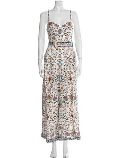 Pre-owned Farm Rio Linen Floral Print Jumpsuit W/ Tags In Neutrals