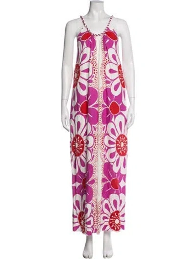 Pre-owned Farm Rio Linen Floral Print Jumpsuit W/ Tags In Pink