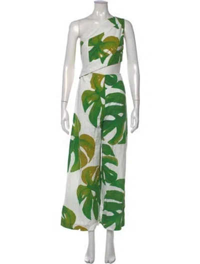 Pre-owned Farm Rio Linen Floral Print Jumpsuit In White