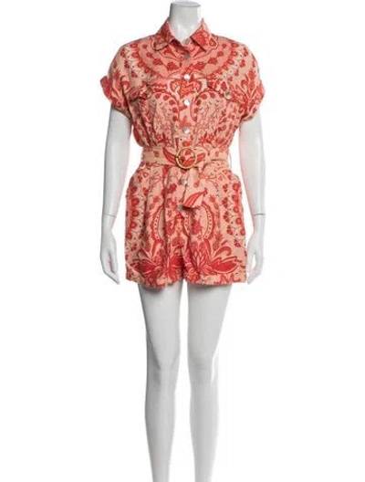 Pre-owned Farm Rio Linen Floral Print Jumpsuit In White