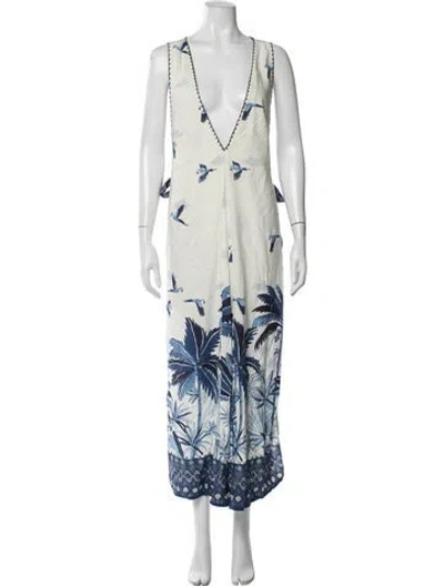 Pre-owned Farm Rio Linen Floral Print Nightgown In White
