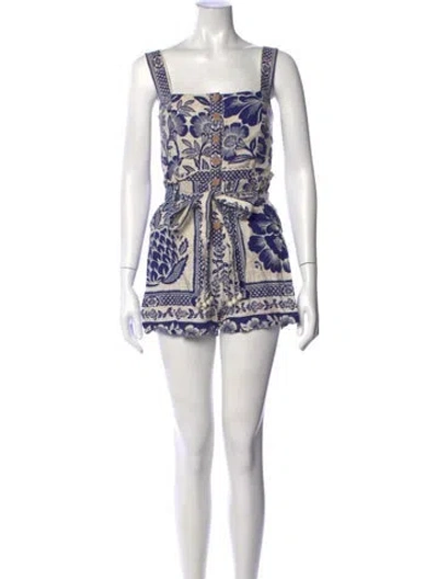 Pre-owned Farm Rio Linen Floral Print Romper