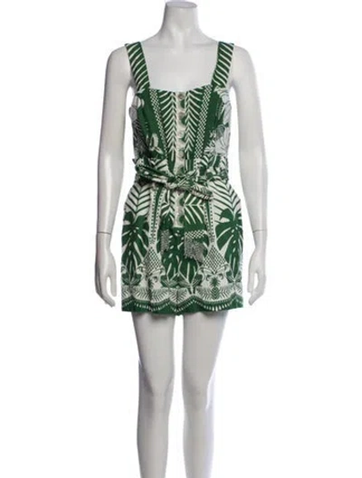 Pre-owned Farm Rio Linen Floral Print Romper In Green