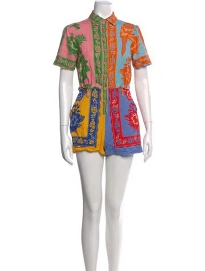 Pre-owned Farm Rio Linen Floral Print Romper In Multi