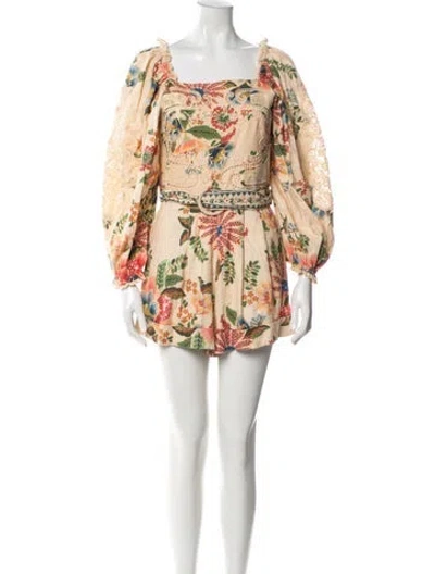 Pre-owned Farm Rio Linen Floral Print Romper In Multi
