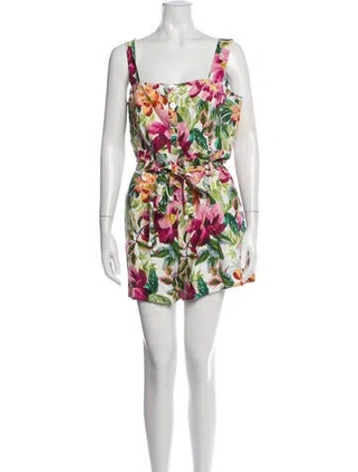 Pre-owned Farm Rio Linen Floral Print Romper In Multicolor