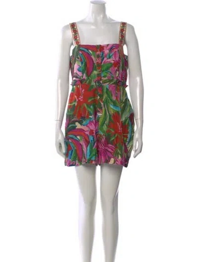 Pre-owned Farm Rio Linen Floral Print Romper In Neutral