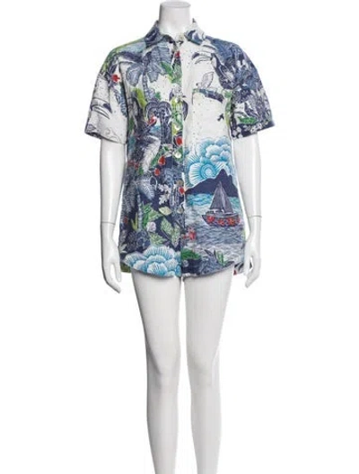 Pre-owned Farm Rio Linen Floral Print Romper In Neutral