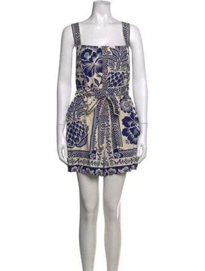 Pre-owned Farm Rio Linen Floral Print Romper In Neutrals