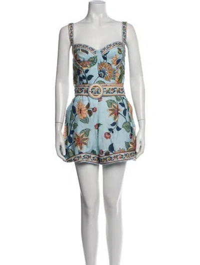 Pre-owned Farm Rio Linen Floral Print Romper In Neutrals