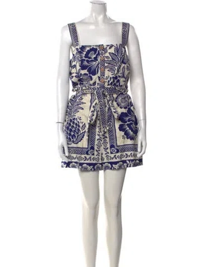Pre-owned Farm Rio Linen Floral Print Romper In Neutrals