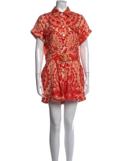 Pre-owned Farm Rio Linen Floral Print Romper In Orange