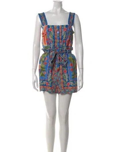 Pre-owned Farm Rio Linen Floral Print Romper In Pink
