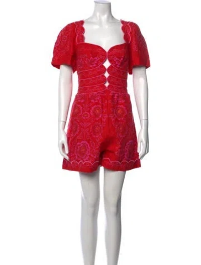 Pre-owned Farm Rio Linen Floral Print Romper In Pink
