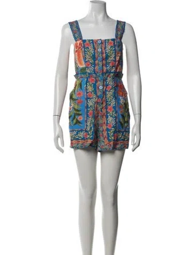 Pre-owned Farm Rio Linen Floral Print Romper In Pink